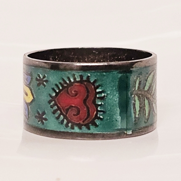 Vintage Sterling silver enamel ring 7.5 - Picture 5 of 10